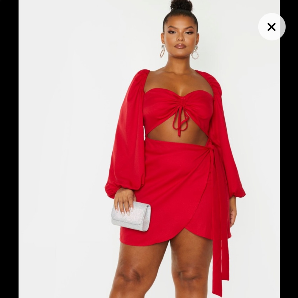 Plus Red Ruched Cut Out Bodycon Dress